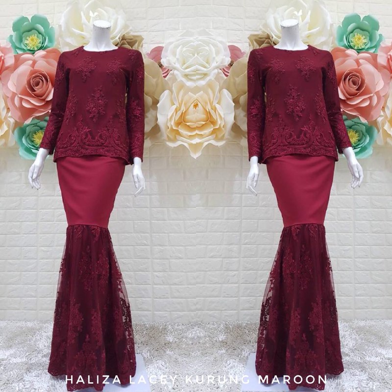 1112 Haliza Lacey Kurung Maroon